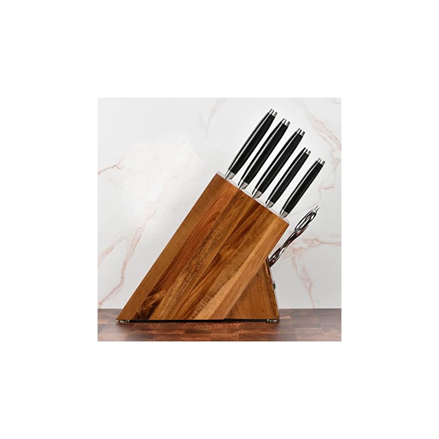 Enso-Knife-Set-Made-in-Japan-HD-Series-VG10-Hammered-Damascus-Japanese-Stainless-Steel-with-Slim-Acacia-Knife-Block-7-Piece Enso Knife Set - Made in Japan - HD Series - VG10 Hammered Damascus Japanese Stainless Steel with Slim Acacia Knife Block - 7 Piece