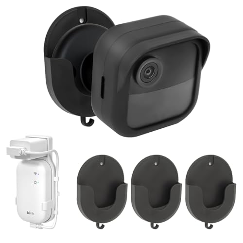 No Drill Weatherproof Wall Mount for Blink Outdoor 4 and Blink Outdoor 2K+ Camera System 3 Pack Silicone Protective Case Cover and Adhesive Brackets with Outlet Holder for Sync Module Core