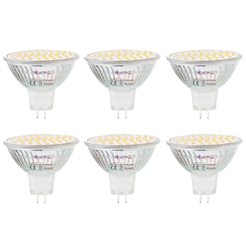 AILEMING Bombilla LED MR16 G5.3 48SMD 2835 chip 3 W alto brillo ahorro de energía bombillas para el hogar AC 12 V CC 12 – 24 V blanco cálido paquete de 6