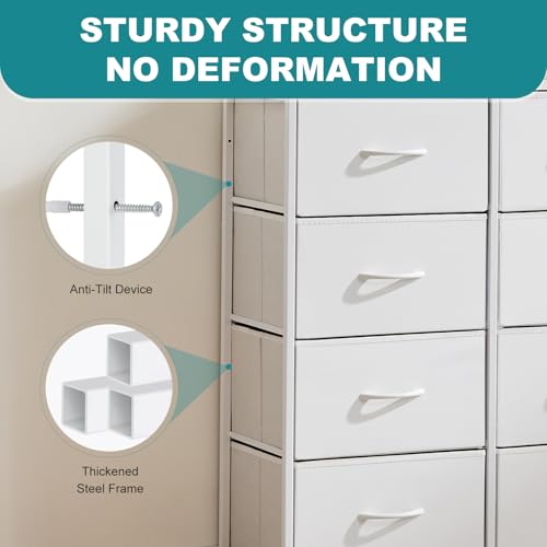 Image of OLIXIS 8 Drawer Storage Dresser for Bedroom, White Closet Organizers Units | Fabric Dresser with Wooden Top, Chest of Drawers Clothes Storage, Tower Cabinet for Living Room, TV Stand Furniture