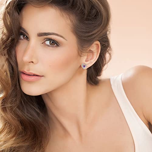 Ursilver Natural Amethyst Earrings For Women Girls - Sterling Silver Birthstone Earrings 0.8Ct Natural Amethyst Stud Earrings Valentine's Day Gifts For Women Girls Jewelry Gifts #TOP2