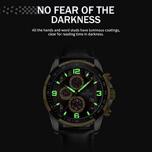 Image of NAVIFORCE Sport Watches for Men Analog Quartz Chronograph Leather Strap Wrist Watch