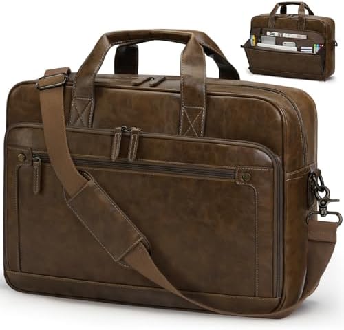 Rainsmore Briefcase Men's Vintage Work Bag Laptop Bag 16 Inch