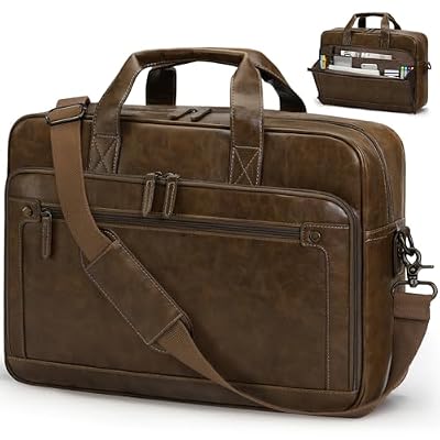 RAINSMORE Borsa Lavoro Uomo Pelle PU Borsa Porta PC 16 Pollici Impermeabile Vintage Borse Tracolla Computer Valigetta pe Università Insegnanti