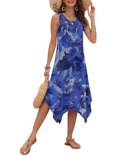 Image of AUSELILY Women's Summer Dresses Casual Sleeveless Midi Dress with Pockets | Crew neck tank dress with asymmetrical hem, ideal for beach, vacation, and daily wear