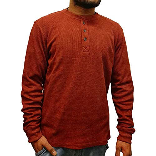 Men's Fall Long Sleeve Henley Shirts Crew Neck Stretch Ribbed T-Shirts Fashion Casual Pullover Basic Tops (Small,Brown)