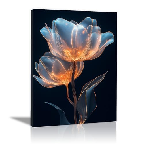 Décoration murale salle de bain TERUEA | Poster fleurs dorées sur toile noir 60x90cm encadrée
