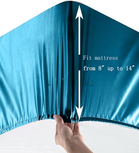 Image of COOLBEDS Satin Elastic Fitted Sheet & 2 Pillow Covers (Single, Teal)
