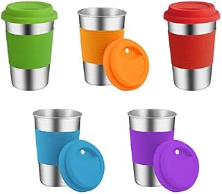 Stainless Steel Cups, Supkiir Metal Drinking Tumblers with Silicone Lids&Sleeves, Unbreakable Light Drinking