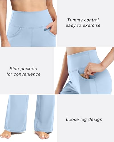 Image of Promover Wide Leg Pants Woman Yoga Pants with Pockets Stretch Loose Casual Lounge Sweatpants Petite /Regular /Tall