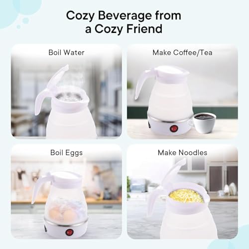 Image of Foldable Electric Water Boiler Kettle, Collapsible Silicone, Portable Travel Design, White