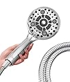 LOKBY High Pressure 6-Settings Shower Head with Handheld - 5'' Powerful Detachable Shower Head Set for low water pressure - 59'' Stainless Steel Hose - Tool-less 1-Min Installation - Chrome