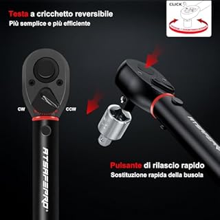 ATsafepro 61 Pezzi Chiave Dinamometrica 1/4",3-25 Nm Chiave Dinamometrica Bici,Con Adattatore da 1/4" a 3/8", Prolunga da 10 cm, Punte, Cacciavite, Precisione ±3% per Biciclette, Motociclette