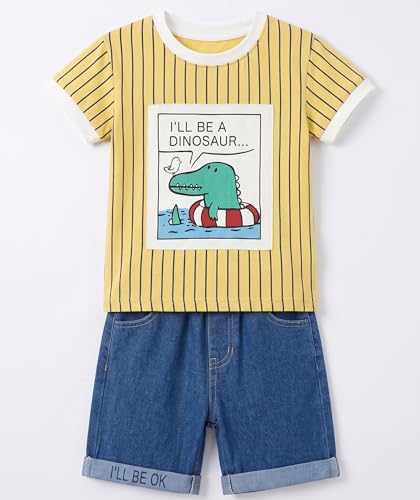 Image of Krishn Creations Kids Clothes for Boys | Cotton Printed Half Sleeve T-shirt and Shorts Baby Boy Dress | Casual Wear Kids Clothes