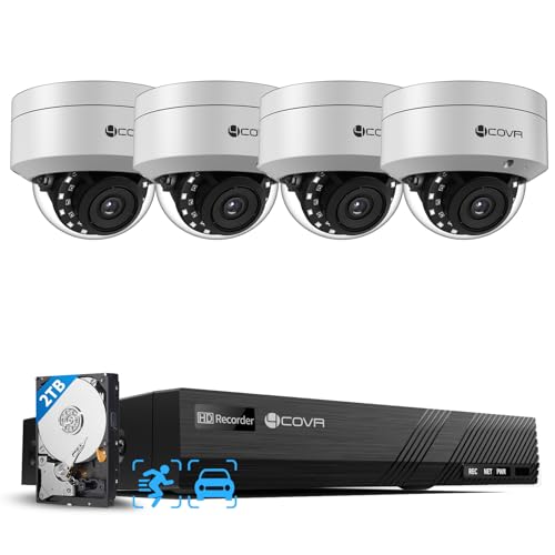 4COVR 8 Channel Security Camera System, 6X 5MP IK10 Vandal-Proof Wired Commercial Dome PoE IP Camera IP67, AI Human Vehicle Detection, 8CH 4K NVR 2TB HDD, 24/7 Home Surveillance Outdoor, LY5