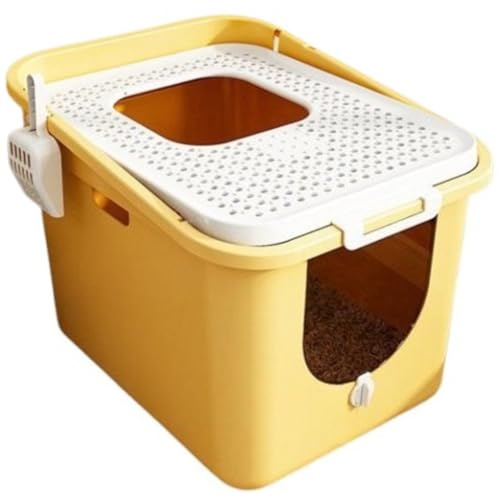 Quirix 猫用トイレ 大型 円形 本体サイズ 2WAY 蓋付き 砂の飛散防止 ドア付き コンパクト お手入れ簡単 清潔 広々サイズ 全密閉式蓋 猫トイレ 大型 猫砂盆 特大 全密閉型 一体型 家庭用 超高防護 飛び散り防止 猫用品 (1)