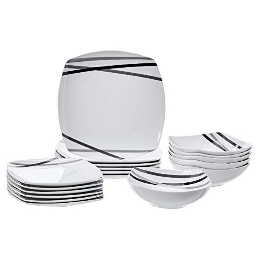 Amazon Basics Vajilla de 18 Unidad, Líneas modernas, 6 servicios