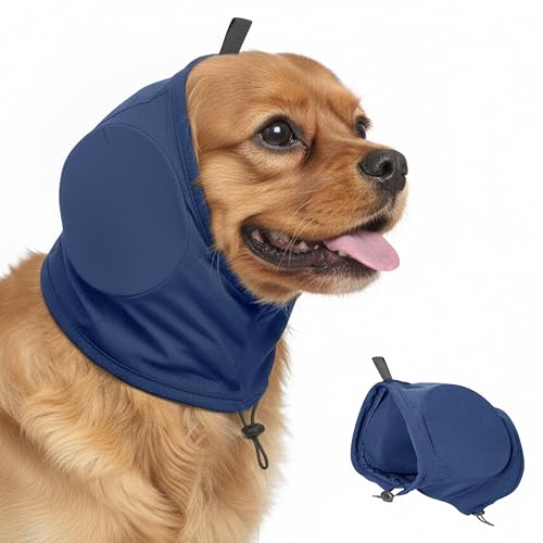 Wood Homing Hunde Ohrenschützer Geräuschreduzierend - Warmer Hundekopfschutz zur Beruhigung bei Angst Lärm Schutzmütze verstellbar Ohrwärmer Hund Snood für Schlaf Fellpflege Feuerwerk Gewitter (M)