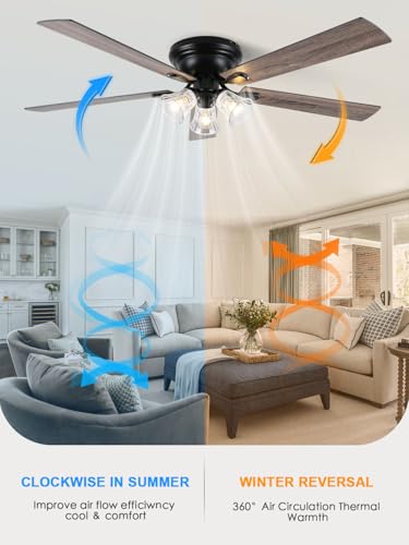 Image of 60 Inch Flush Mount Farmhouse Ceiling Fans with Lights and Remote