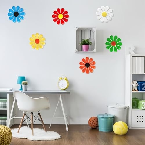 KASESSS 6 Stück Blume Wanddeko aus Metall, Dekoration für den Garten, Außenwanddekoration, Gartenzaun, zum Aufhängen für Hof, Zaun, Wohnzimmer, Schlafzimmer, bunt