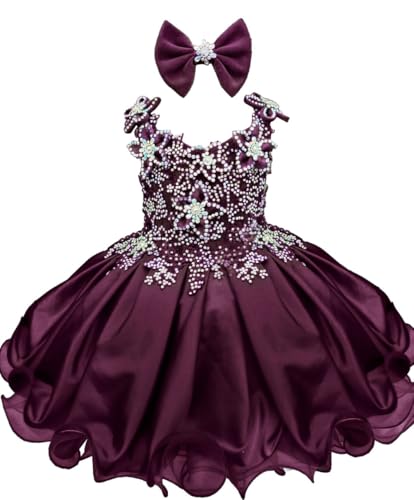 Toddler Pageant Dress Crystal Cupcake Dress for Baby with Bow Knot Infant Party Birthday Dress