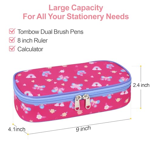 Bagseri Pencil Case for Kids - Special Cute Pencil Pouch for Girls Large Capacity Pencil Bag Aesthetic Kids Pencil Box for School (Rose Pink Butterfly) - Image 2