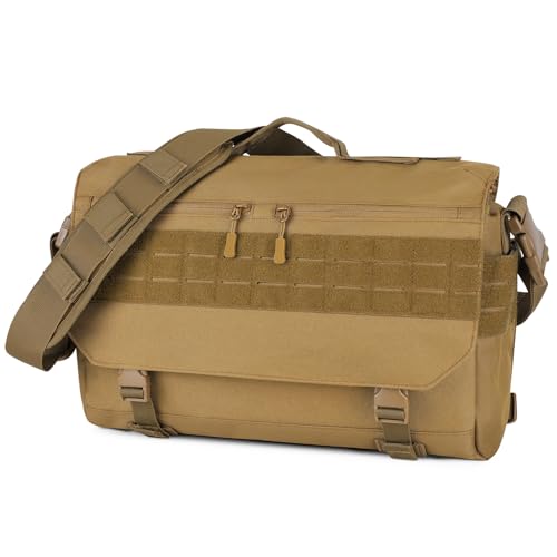 HUNTVP Tactical Messenger Bag Tactical Briefcase for Men Military Laptop Bags 15.6 Inch Shoulder Bag Cross Body Bags for Working Cycling Hunting Camping Brown