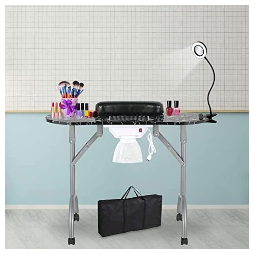 LEIBOU 35 ''L Pieghevole Ventato Bellezza Manicure Tavolo Nail Technician Desk Workstation Salon Spa con Magnifier USB LED Lampada, Fan Dust Collector, Spugna, Borsa da trasporto