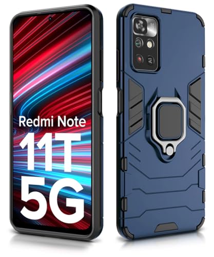 Image of WOW IMAGINE Shock Proof Back Case Mobile Cover for Redmi Note 11T 5G | Poco M4 Pro 5G | Back Cover Case (Tough Armor | Hybrid PC + TPU | Ring Holder & in-Built Kickstand | Blue)