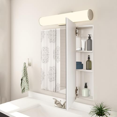 Image of Design House Cyprus Bathroom Medicine Cabinet with Mirror, 25 Inch Recessed or Surface Mount Cabinet, 3 Frameless Mirrored Doors, 2 Shelves, White, Pre-Assembled, 597484