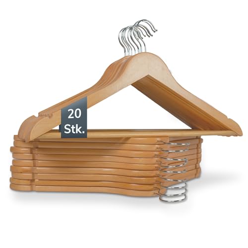 A ACTIVE SOUL – Kleiderbügel Holz 20er Set – Holzkleiderbügel mit Einkerbungen für Kleider & Mittelstrebe für Hosen – Holzbügel platzsparend & 360° drehbar– Für Anzüge, Hemden, Blusen & Hosen
