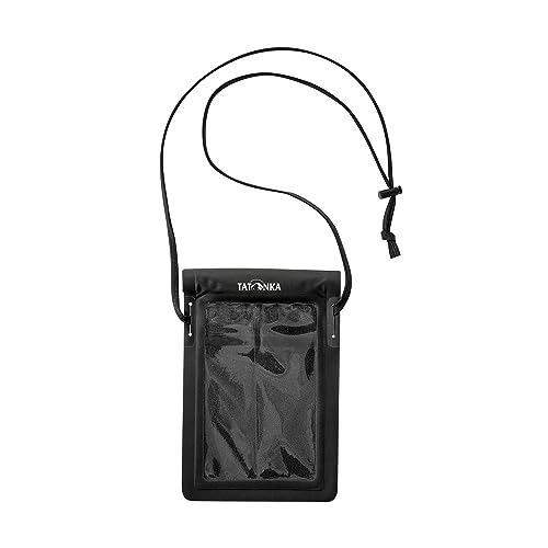Tatonka WP Neck Pouch - Funda Impermeable para teléfono móvil con Correa para el Cuello y Ventana Transparente para Pantalla táctil, IPX7, tamaño: 21 x 14 cm (Negro)