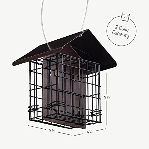 Suet Bird Feeder For Outside [Double Capacity] Suet Wild Bird Feeder With Hanging Metal Roof, Suet Feeders For Outside, For Use With Suet Cakes, Seed Cakes, Mealworm Cakes #TOP6
