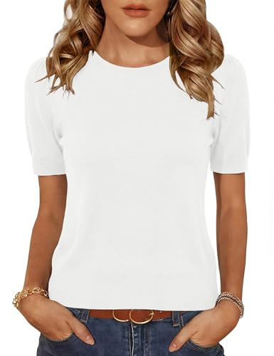 Totatuit Totatuit Cropped Sweaters for Women Wool Blend Puff Short Sleeve Lightweight Pullover Sweater Crew Neck Tops 2026