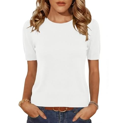 Totatuit Cropped Sweaters for Women Wool Blend Puff Short Sleeve Lightweight Pullover Sweater Crew Neck Tops 2026