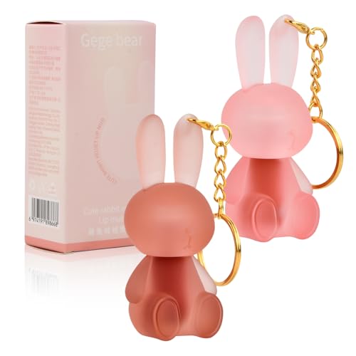 2-in-1 Schlüsselanhänger Lipgloss Set für Mädchen - 2 Farben Cute Rabbit Matte Liquid Lipstick Set, Velvet Lip Glaze, Wasserdicht, Langanhaltend, Lipgloss Anhänger, Nicht klebend