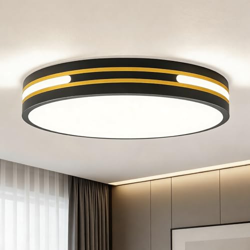 WOKNOS Lámpara de Techo Redondo Moderna en Negro y Dorado,Plafon LED Techo 30cm,24W,1400 Lumen,Adecuada para… — oferta en Amazon
