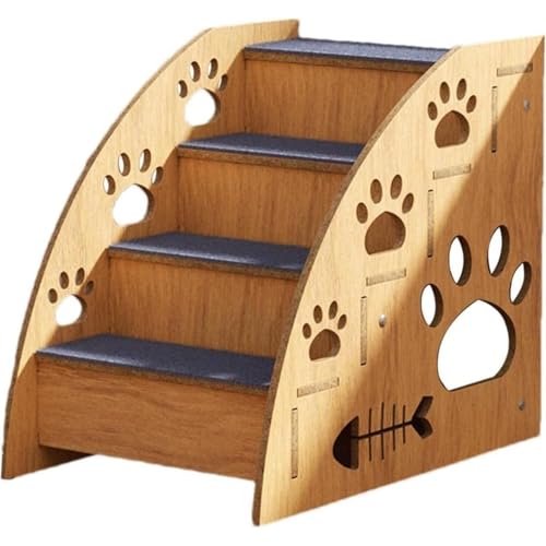 Uevmo 無垢材スロープ 登山はしご 滑り止め 室内ペットステップ 犬猫用 大 中 小 (4階)