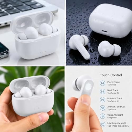 Image of Wireless Earbuds TWS Bluetooth with HD Sound, Noise Reduction, Gaming, Smart Touch Controls, Clear Calls & Type-C Charging Case