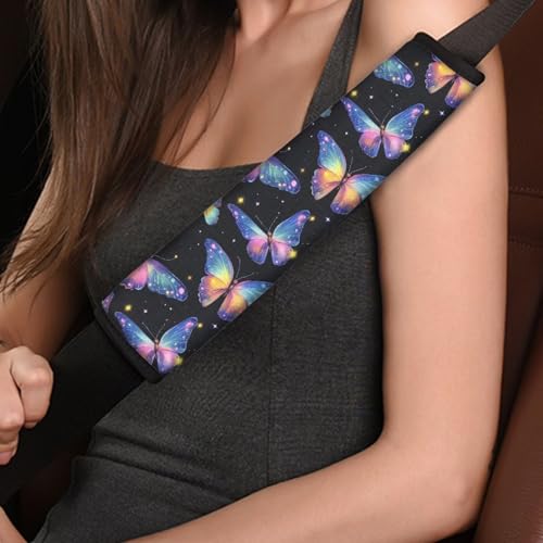 Image of AFPANQZ Colorful Butterfly Car Seat Belt Pads Covers Harness Shoulder Straps Pad Cushion Safety Seatbelt Pillow Cover for Adults Comfortable Driving Adjustable Universal Fit