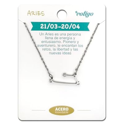 cotigo Collar Signo Zodiaco Acero Inoxidable, 12 Collar Constelaciones con Colgante Horóscopo de Circonita - Collar Mujer para Joyería Astrología (Aries - Plateado) | Ya disponible en tu tienda friki favorita! En mundofriki.es!