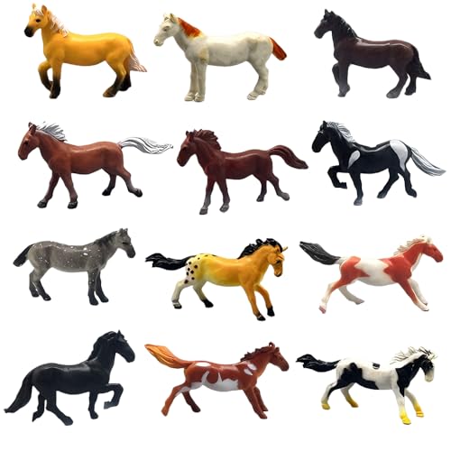 Fuhesgu 12 Stück Tiere Figuren Pferde Kunstoff Mini Tierfiguren Pferd Spielfiguren Tiere Dekofiguren Sammelfiguren Kleine Sammlung Figuren für Geburtstag Lernspielzeug Spielen Weihnachtsfeier
