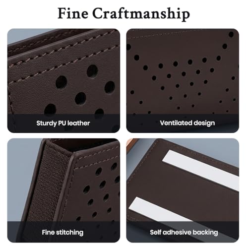 Image of STHIRA Car Storage Pouch Dashboard PU Breathable Utility Peel-and-Stick Bag Phone Keys Cards Sunglasses 24x10cm Brown Car Interior Accessories