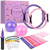 Pilates Ring Set für Frauen - 27 Teiliges 12"/30cm & 14"/35cm Pilatesring Zubehör mit 2 PilatesBall, 5 Widerstandsbänder(10, 15, 25, 35, 45 lbs), 15 Anleitung, 1 Stretchbänder, Pilates Kit für Zuhause