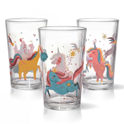 HOMELYN Kindergläser aus Glas 3er Set mit Einhorn Motiven 200 ml Trinkgläser Kinder Spülmaschinenfeste Kindergläser Kinder Gläser Set aus Glas Trinkglas Kinder Geschenkidee