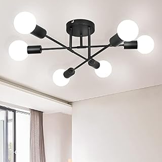6-Light Sputnik Ceiling Light,Depuley Adjustable Black Metal Ceiling Light,Modern Industrial Chandelier,Semi Flush Mount Ceiling Light for Living Room,Bedroom,Dining Room,Kitchen(Bulbs not Included)