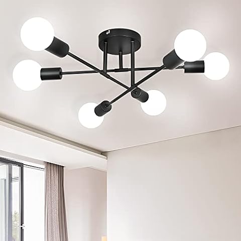 6-Light Sputnik Ceiling Light,Depuley Adjustable Black Metal Ceiling Light,Modern Industrial Chandelier,Semi Flush Mount Ceiling Light for Living Room,Bedroom,Dining Room,Kitchen(Bulbs not Included) Cover