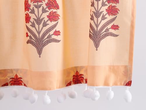 Image of Ravaiyaa - Attitude is everything Hand Printed Half Window Kitchen Curtain 100% Cotton Short Drapery Valance Curtain 40 inch X 18 inch Inch (Peach Floral)