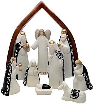 Comfy Hour Faith and Hope Collection Baby Jesus, Holy Family with Angel, Christmas Nativity Scene Figurine, Stable Set of 9 Pieces, Polyresin