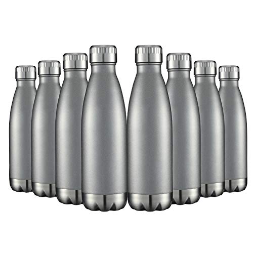 HASLE OUTFITTERS 17oz Stainless Steel Water Bottles Bulk, Vacuum Insulated Water Bottles Double Walled Reusable Metal Sports Water Bottles Keep Drinks Hot and Cold, Gray, 8Packs